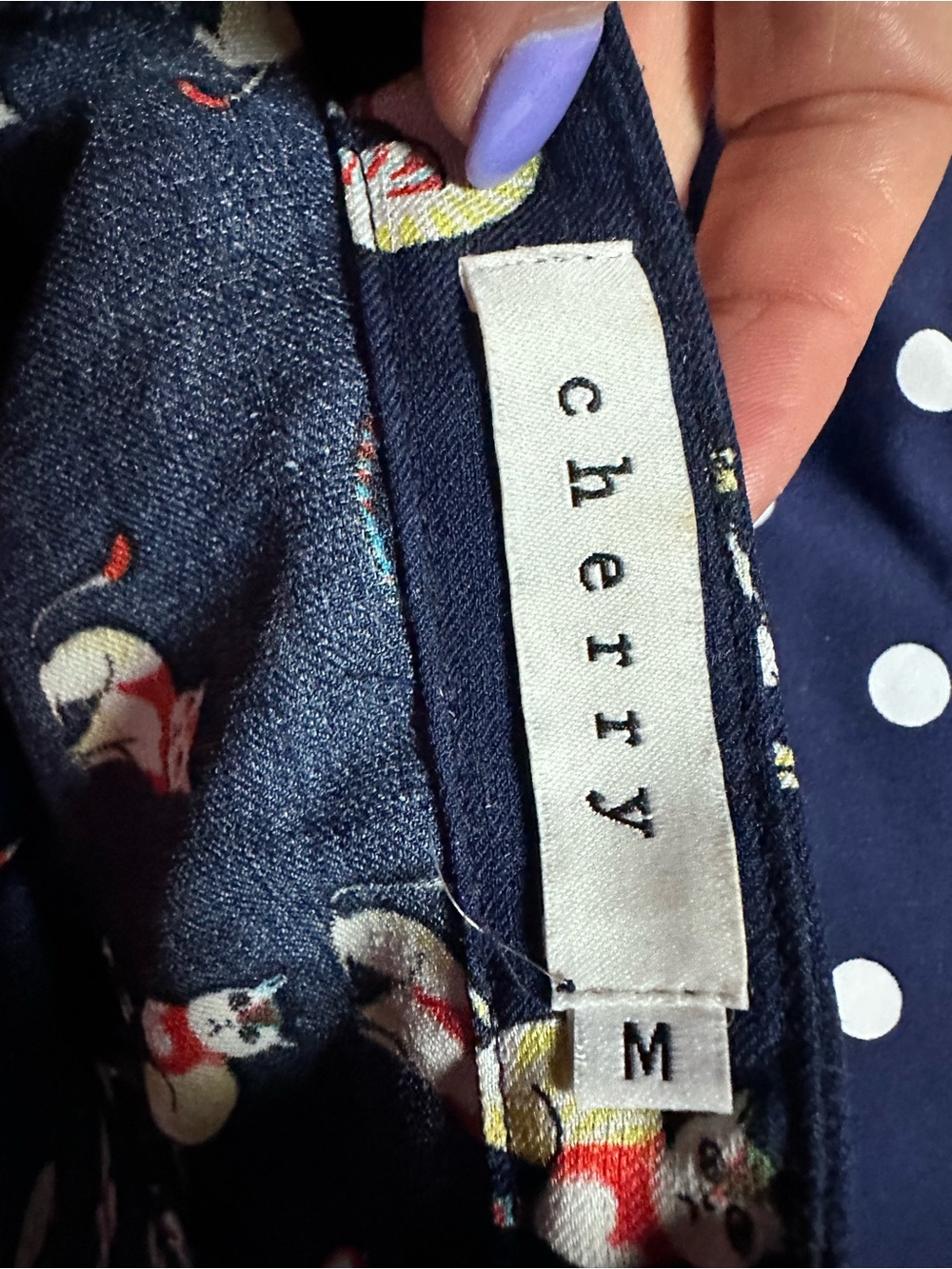Navy Sleeveless Button-Front Top with Cat Print - Picture 6 of 8